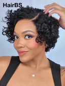 Pre cut lace 13x4 lace front wig curly wave pixie curly wave side part 100% Human Hair