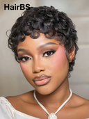 Machine Made finger wave pixie wig chioma black 100% Human Hair