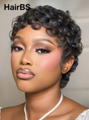 Machine Made finger wave pixie wig chioma black 100% Human Hair