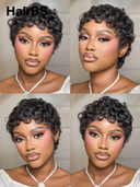 Machine Made finger wave pixie wig chioma black 100% Human Hair