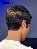 Glueless wig pixie Machine Made honey highlight water wave 100% Human Hair