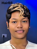 Glueless wig pixie Machine Made honey highlight water wave 100% Human Hair
