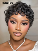 Machine Made finger wave pixie wig chioma black 100% Human Hair