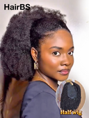 Machine made black curly wave 16 inch half wig With Draw-string Beginner Friendly( NOT A WIG)