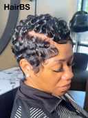 13x4 lace front Wig black pixie cut wig chioma finger wave 100% Human Hair