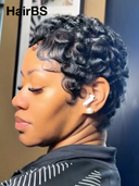 13x4 lace front Wig black pixie cut wig chioma finger wave 100% Human Hair