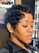 13x4 lace front Wig black pixie cut wig chioma finger wave 100% Human Hair
