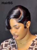 Full lace Pixie cut Wig Natural Black straight 100% Human Hair