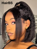 Pre-styled Updo 13x4 Lace Front Wig bob 14 inch kinky straight 100% Human Hair