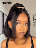Pre-styled Updo 13x4 Lace Front Wig bob 14 inch kinky straight 100% Human Hair