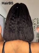 Pre-styled Updo 13x4 Lace Front Wig bob 14 inch kinky straight 100% Human Hair