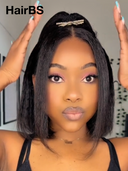 Pre-styled Updo 13x4 Lace Front Wig bob 14 inch kinky straight 100% Human Hair