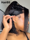 Pre-styled Updo 13x4 Lace Front Wig bob 14 inch kinky straight 100% Human Hair