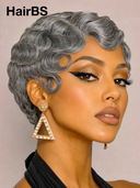 Machine Made Silver Salt And Pepper Grey pixie cut wig 100% Human Hair
