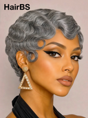 Machine Made Silver Salt And Pepper Grey pixie cut wig 100% Human Hair