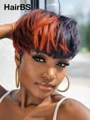Ready to go orange highlight Glueless wig pixie 100% Human Hair