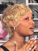 Glueless wig pixie Machine Made honey blonde quick weave 100% Human Hair