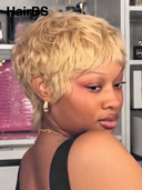 Glueless wig pixie Machine Made honey blonde quick weave 100% Human Hair
