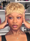 Glueless wig pixie Machine Made honey blonde quick weave 100% Human Hair
