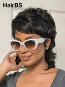 Wig black quick weave mullet wig machine made 100% Human Hair