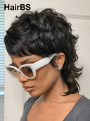 Wig black quick weave mullet wig machine made 100% Human Hair