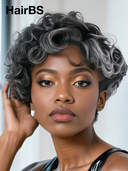 Machine Made Silver Salt And Pepper Grey pixie wig 100% Human Hair
