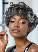 Machine Made Silver Salt And Pepper Grey pixie wig 100% Human Hair