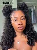 Pre-styled Updo 13x4 Lace Front Wig Black curly wave 18 inch 100% Human Hair