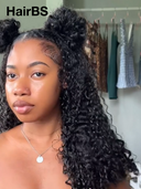 Pre-styled Updo 13x4 Lace Front Wig Black curly wave 18 inch 100% Human Hair