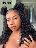 Pre-styled Updo 13x4 Lace Front Wig Black curly wave 18 inch 100% Human Hair