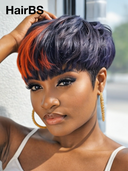 Ready to go orange highlight Glueless wig pixie 100% Human Hair