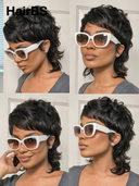 Wig black quick weave mullet wig machine made 100% Human Hair