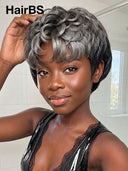 Silver Salt And Pepper collection Machine Made pixie cut wig 100% Human Hair