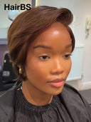 13x4 lace front Wig brown straight pixie cut wig lace pre cut 100% Human Hair