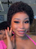 13x4 lace front Wig black curly wave pixie cute 100% Human Hair