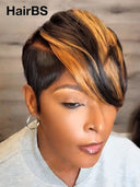 13x6 lace front Wig pixie cut wig honey highlght 100% Human Hair