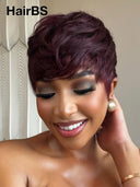 Ready to go Glueless wig pixie straight Burgundy 100% Human Hair