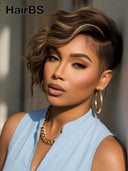 Full lace Pixie cut Wig side part honey 100% Human Hair