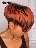 13x6 lace front HD lace Wig pixie cut wig orange highlght 100% Human Hair