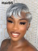 Lace front 13x4 HD wig Silver Grey pixie cut wig side part 100% Human Hair