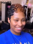 Ready to go Machine Made finger wave pixie wig chioma brown highlight 100% Human Hair