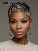 Ready to go Silver Salt And Pepper pixie cut wig 100% Human Hair