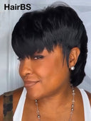 Mullet wig black quick weave machine made 100% Human Hair