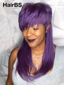 Mullet wig straight purple machine made 100% Human Hair