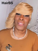 Full lace Pixie Wig blonde side part 100% Human Hair for black woman