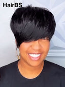 Ready to go full lace wig with bangs pixie straight 100% Human Hair