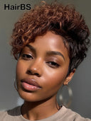 Lace front Pixie cut Wig brown highlight for black woman 100% Human Hair