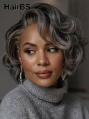 Lace front Wig bob salt and pepper 100% Human Hair