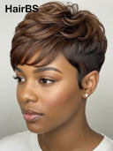 Glueless wig pixie cut wig  Brown Highlights for black woman 100% Human Hair