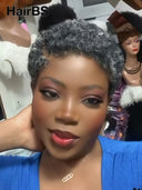 Machine made & lace front salt and pepper afro curly 100% Human Hair